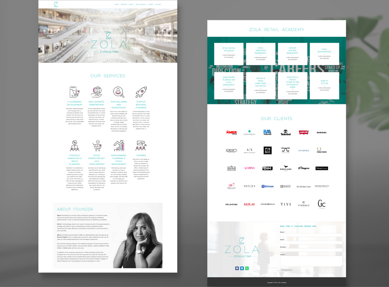 Zola Consulting website mockup